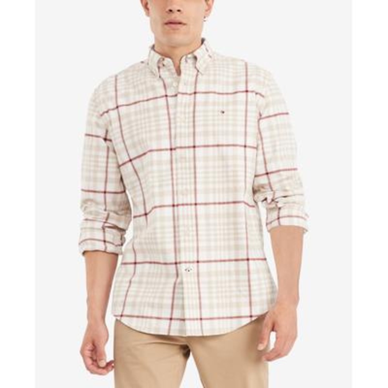 Tommy Hilfiger Men's Plaid Shirt  Milky Way  White  Large