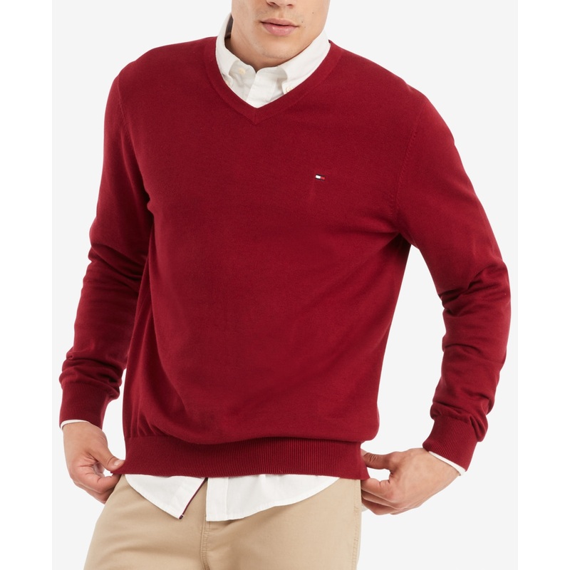 Tommy Hilfiger Men's Vneck Sweater  Dark Red Large