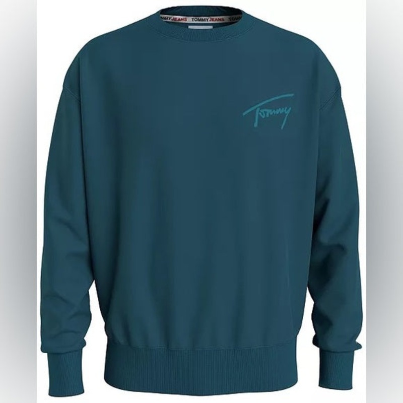 Tommy Jeans Tommy Hilfiger Signature Crewneck Sweatshirt Teal Blue Large