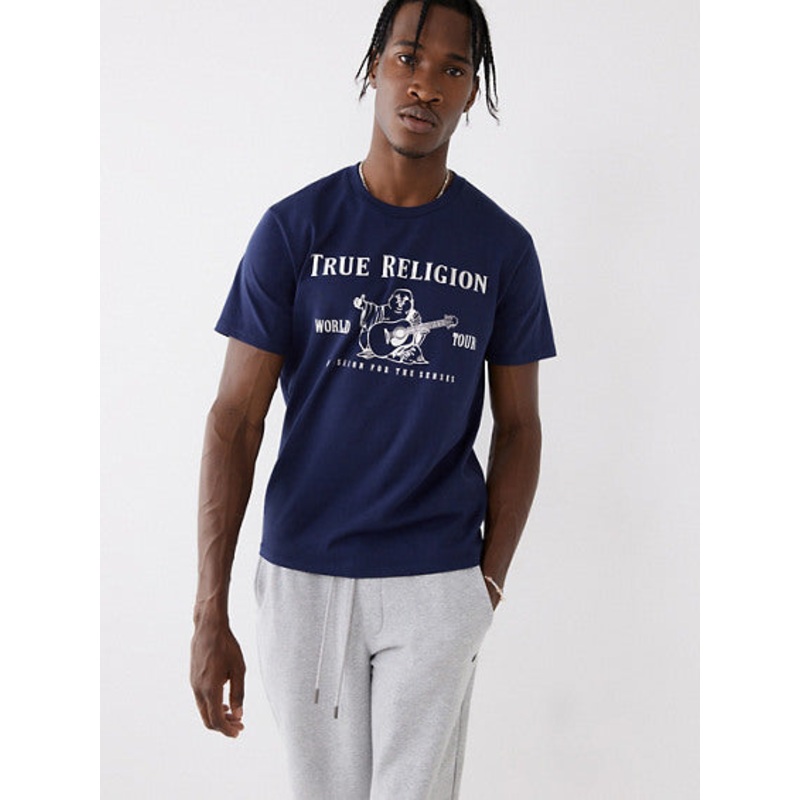 True Religion Men's Metallic Buddha Crewneck Tshirt Xl  Navy