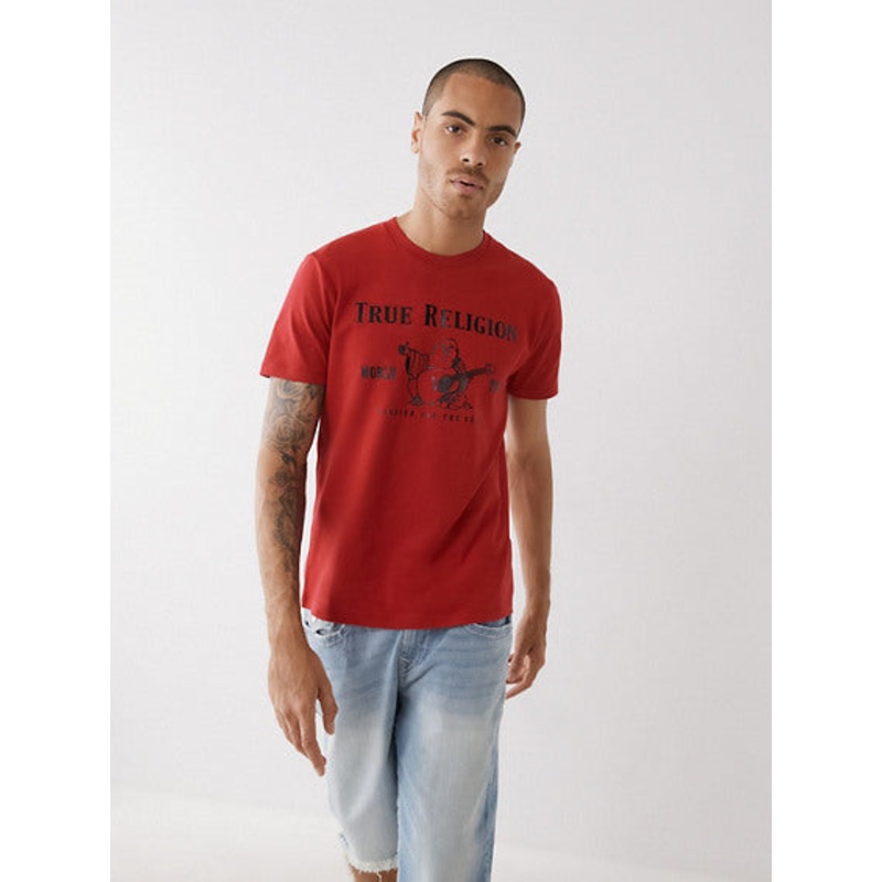True Religion Men's Metallic Buddha T Shirt Red XL