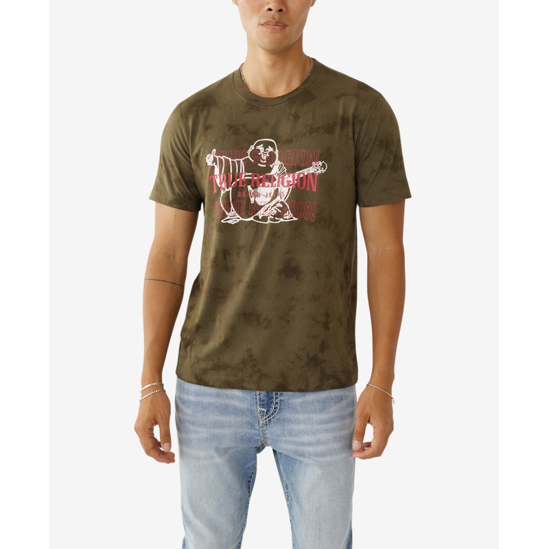 True Religion Men's Short Sleeves Buddha Tie Dye T Shirt Medium Green