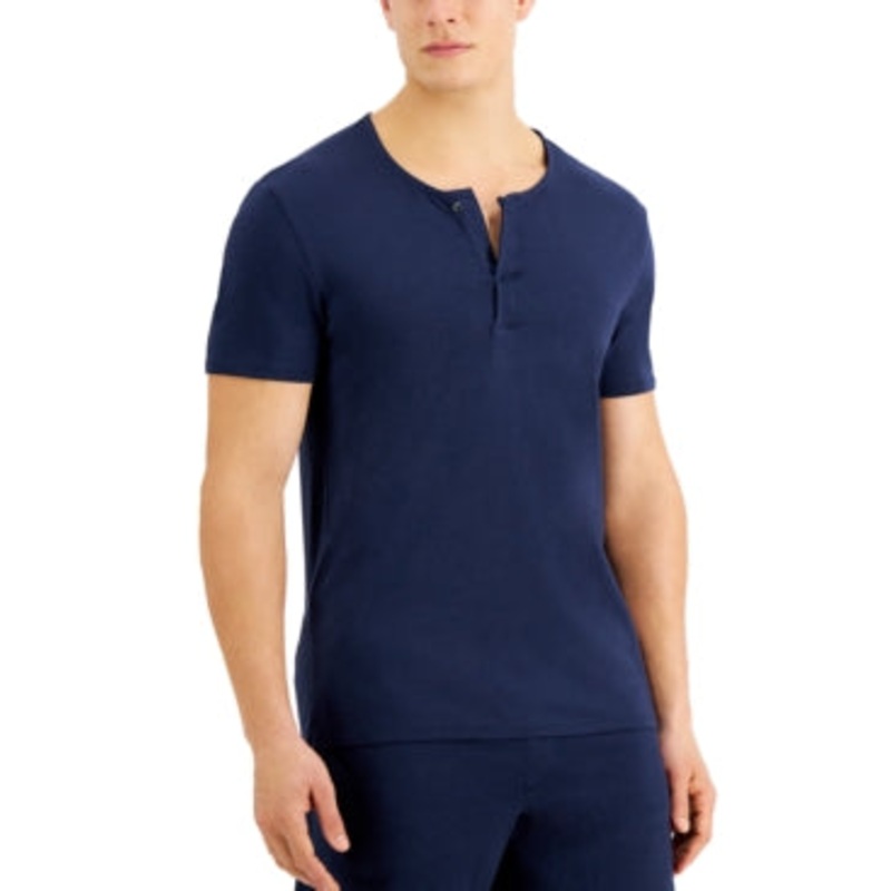 Alfani Men's Quickdry Split Neck Pajama Tshirt  Dark Blue Large