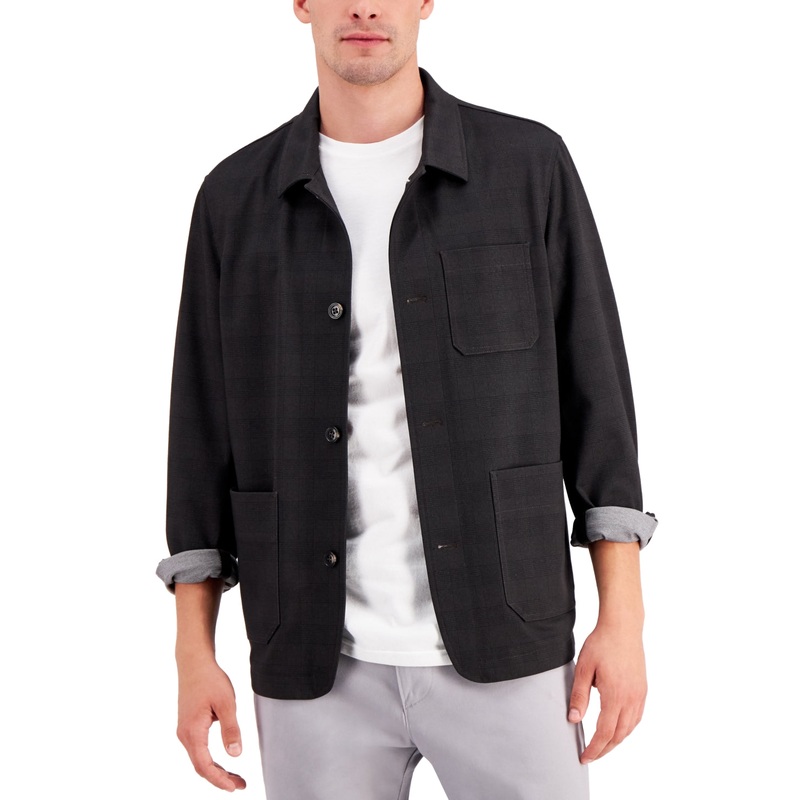 Alfani Men's Regular fit Plaid Shirt Jacket Brown Size Large