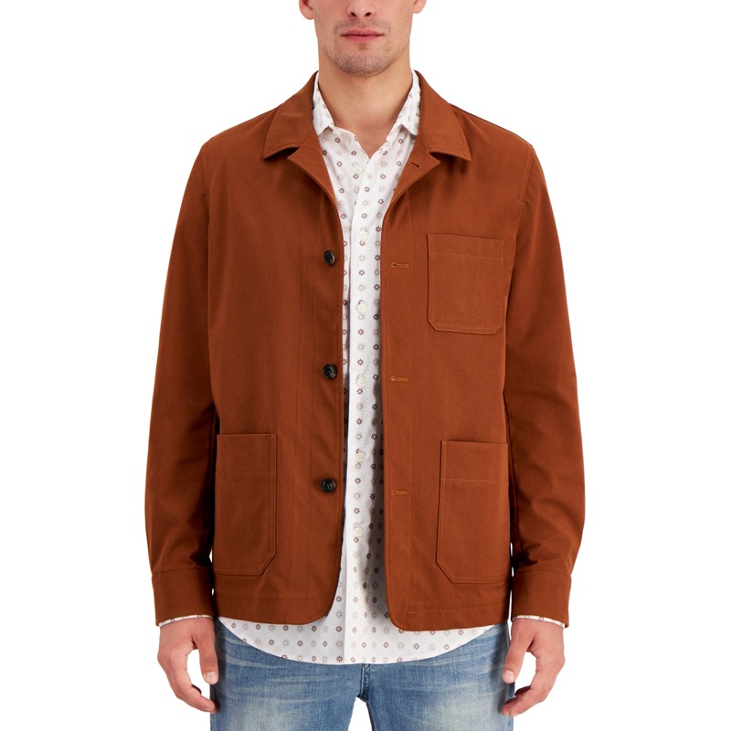 Alfani Mens Collared Shirt Jacket Brown Xl