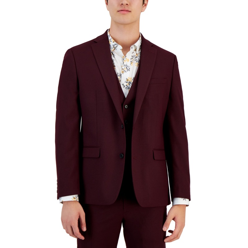 Bar Iii Men's Slim fit Burgundy Suit Jacket Dark Red 40L