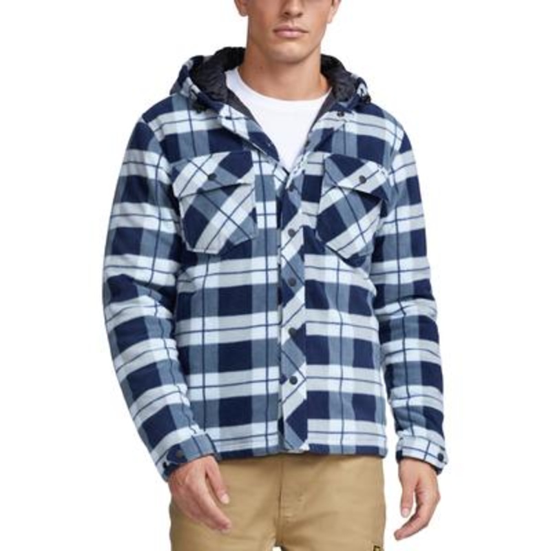 Caterpillar Men's Active Hooded Work Jacket Detroit Blue Plaid Medium