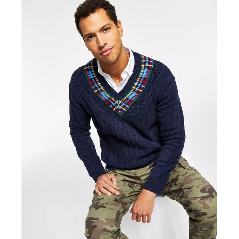 Nautica Men's Cableknit Sweater Dark Blue Large Navy