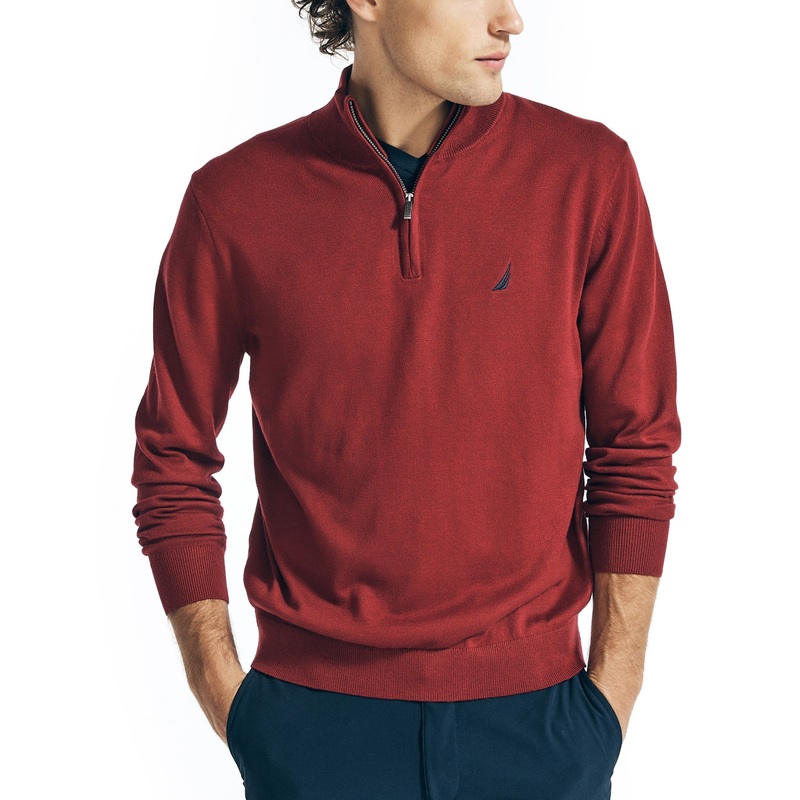 Nautica Men's Navtech Quarter zip Sweater Melon berry Red Small