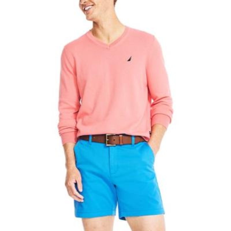 Nautica Mens Lightweight Knit V-neck Sweater Bright Red  Large