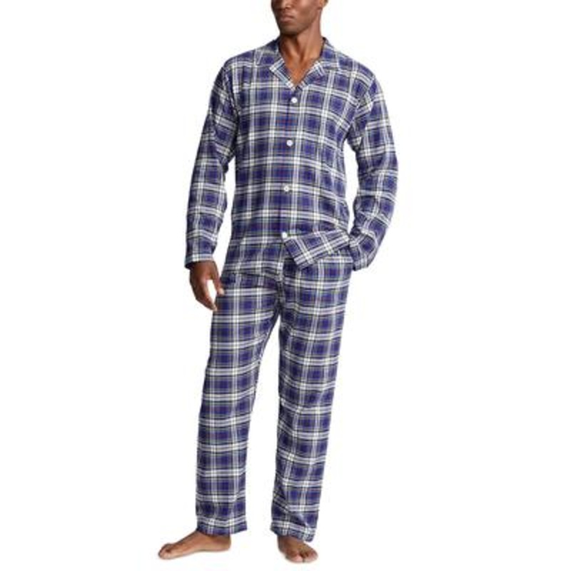 Polo Ralph Lauren Men's Flannel Pajama Set Shirt Pants Blue Plaid Medium