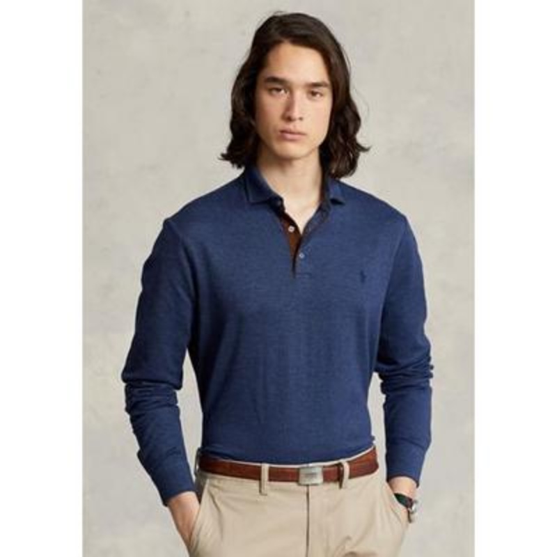 Polo Ralph Lauren Men's Slim Fit Jersey Popover Shirt Derby Blue Houndstooth Xxl