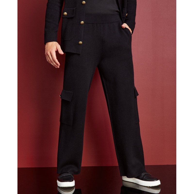 Royalty By Maluma Men's Flared Jacquard Sweater Cargo Pants  Black  Size Large