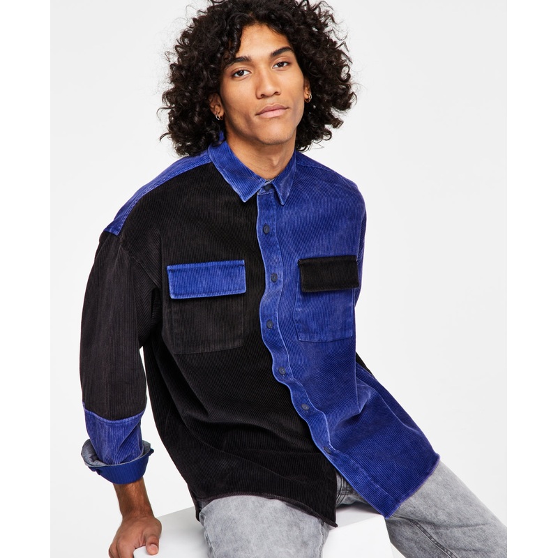 Sun + Stone Men's Colorblocked Corduroy Shirt  Blue Combo  Xl