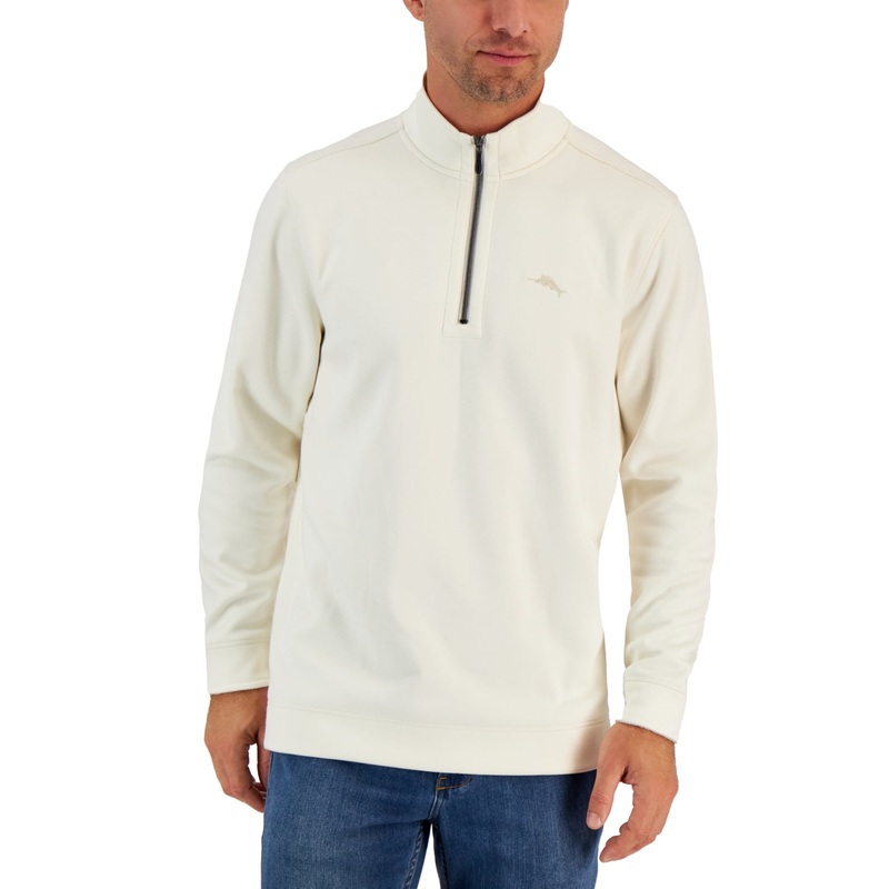 Tommy Bahama Men's Tango Wave Embroidered 1/2 Zip Sweatshirt White Medium