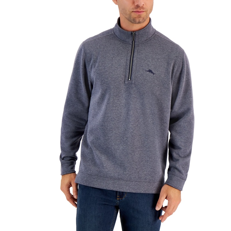 Tommy Bahama Men's Tango Wave Half Zip Sweatshirt  Coastline Heather Navy Large