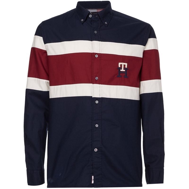 Tommy Hilfiger Mens Striped Button-Down Shirt 3XL Navy Red
