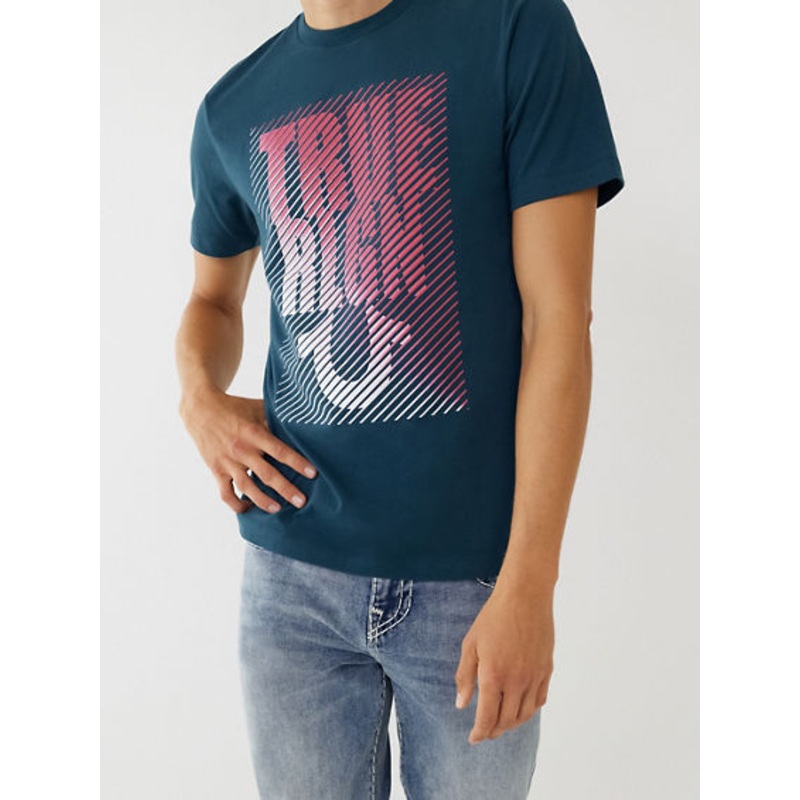 True Religion Men's Gradient Logo Tshirt  Reflecting Pond Navy Small