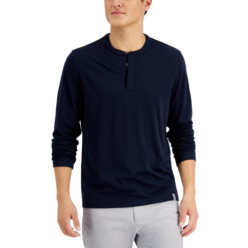 Alfani Men's Alfatech Solid Henley Dark Blue Medium