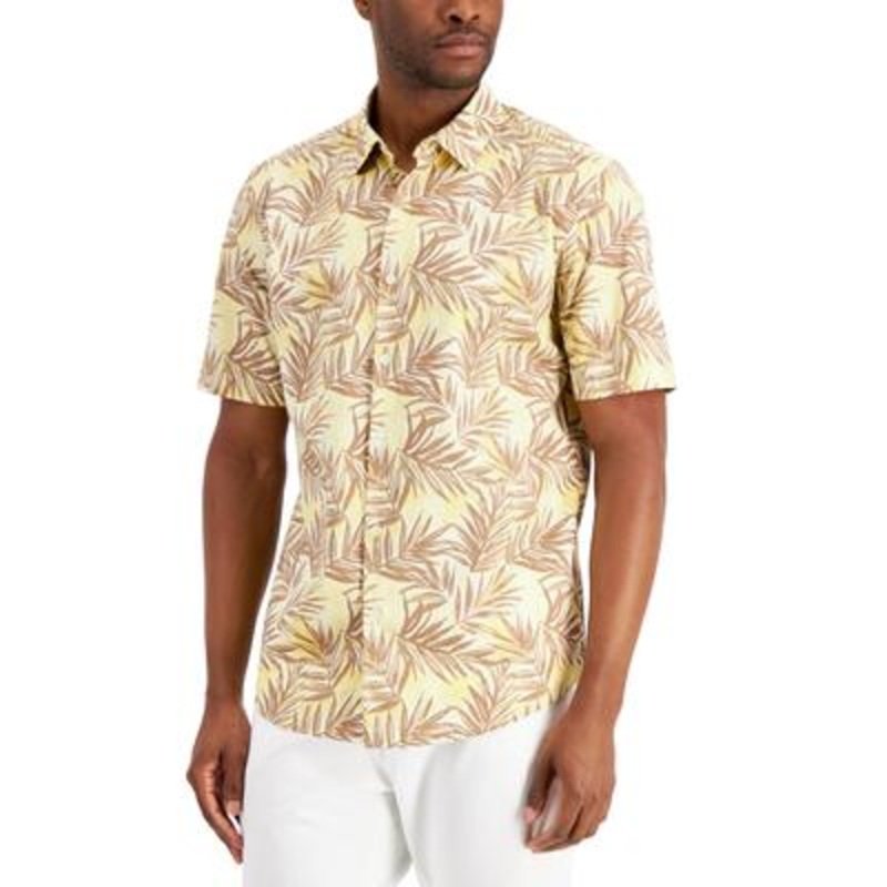 Alfani Men's Barello Leaf Short-Sleeve Shirt YELLOW 2XL