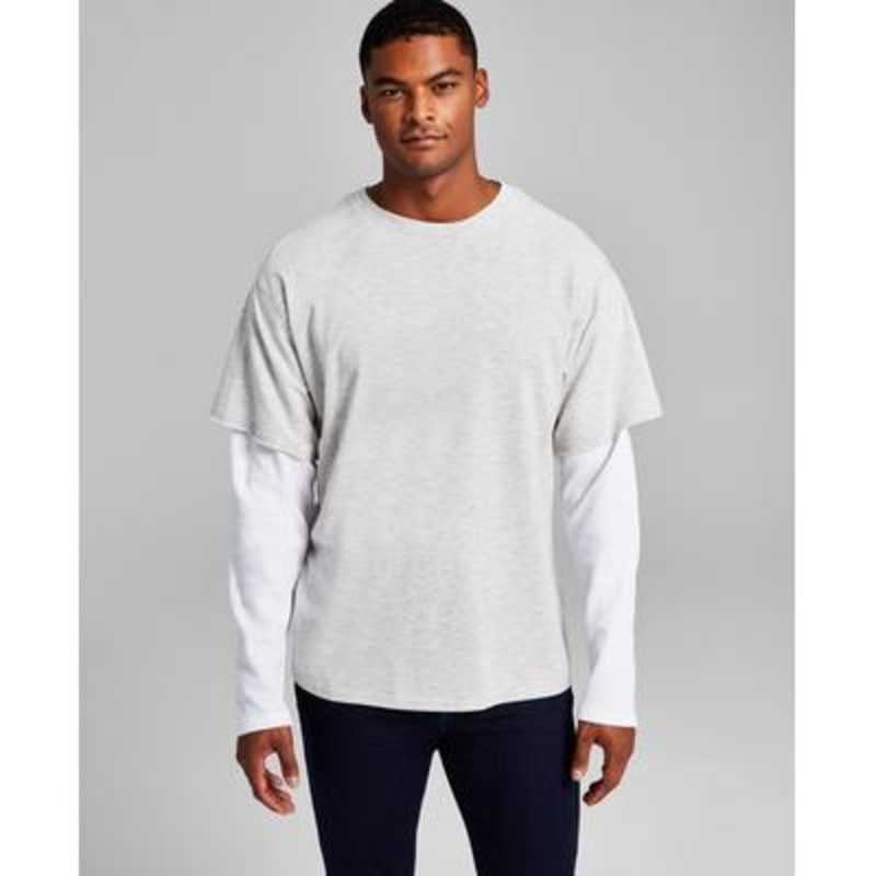 And Now This Mens Layered Oversized Tshirt Gray Large