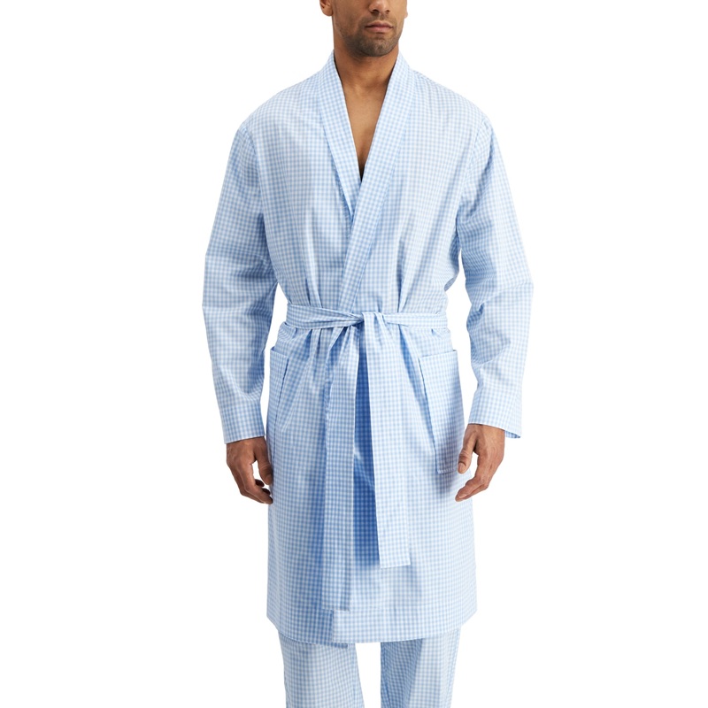 Club Room Men's Ium Gingham Woven Robe  Blue  Dark Blue