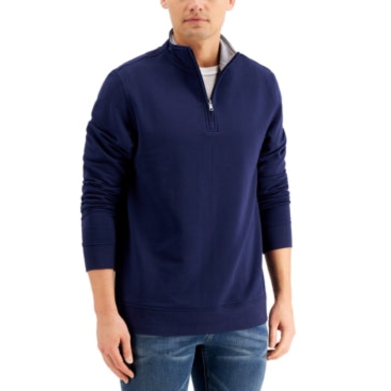Club Room Men's Stretch Quarter-Zip Fleece Sweatshirt Navy Blue XL