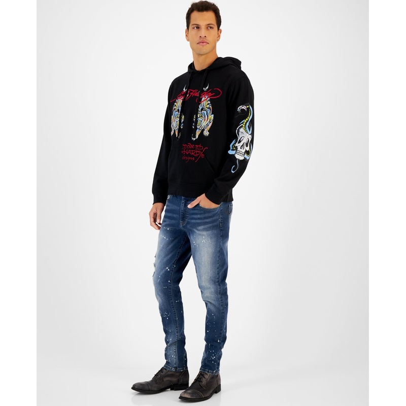 Ed Hardy Men's Crawling Tiger Pullover Hoodie Black Sweatshirt Medium