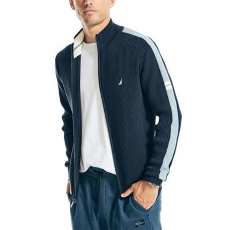 Nautica Mens Mockneck Fullzip Sweater Dark Blue Small