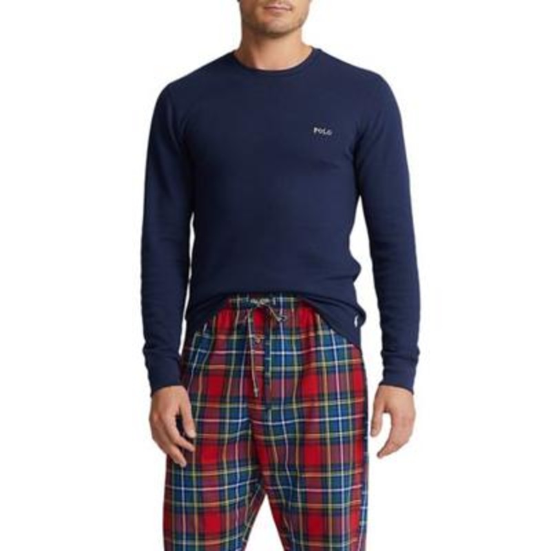 Polo Ralph Lauren Men's Big & Tall Thermal Pajama Shirt  Cruise Navy/Nevis 2XL