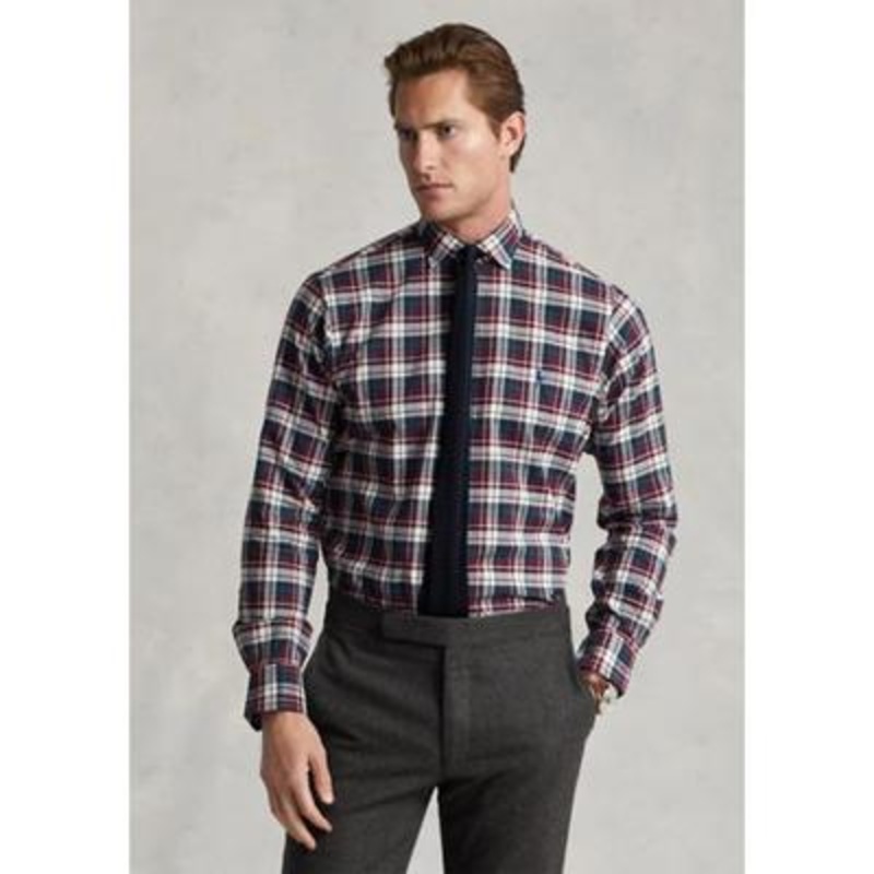 Polo Ralph Lauren Men's Classic fit Plaid Twill Shirt  Burgundy/Navy Multi Small
