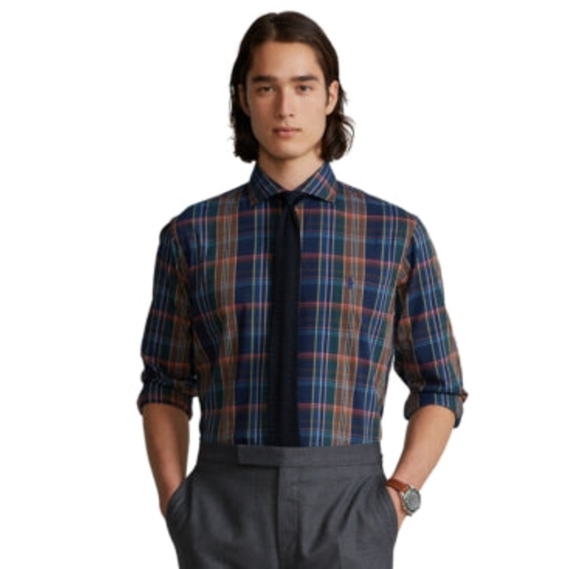Polo Ralph Lauren Men's Classic fit Twill Shirt Navy Brown Small