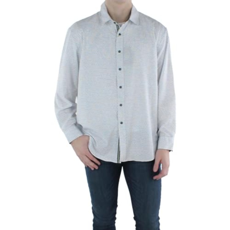 Society of Threads Mens Dot Print Stretch Button-Down Shirt White XXL