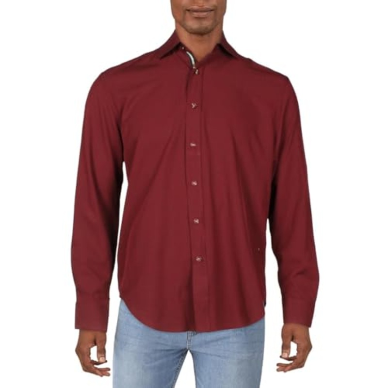 Society of Threads Mens Slim Fit Long Sleeve Button-Down Shirt Red XL