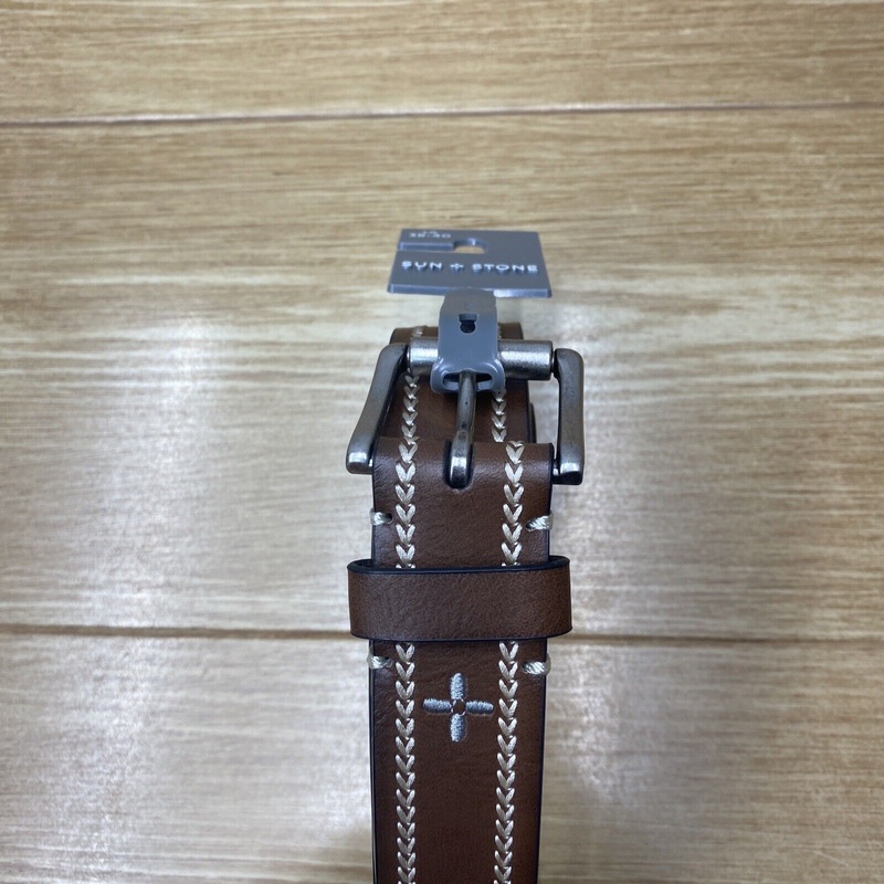 Sun + Stone Men's Faux Leather Belt Brown 38 - 40 Heavy Stitched Casual Large