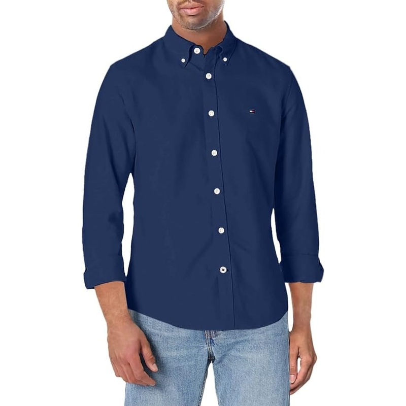 Tommy Hilfiger Men's Custom Fit Dark Blue Button Down Shirt XXL 2XL
