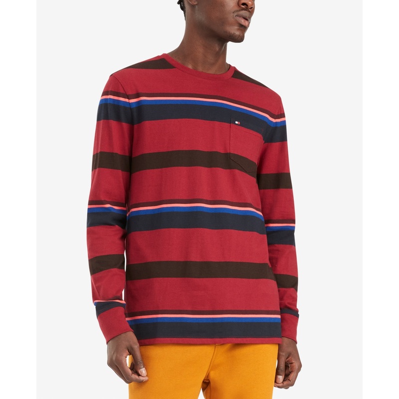 Tommy Hilfiger Men's Long Sleeve Dalton Stripe Tee Wine Red 3XL
