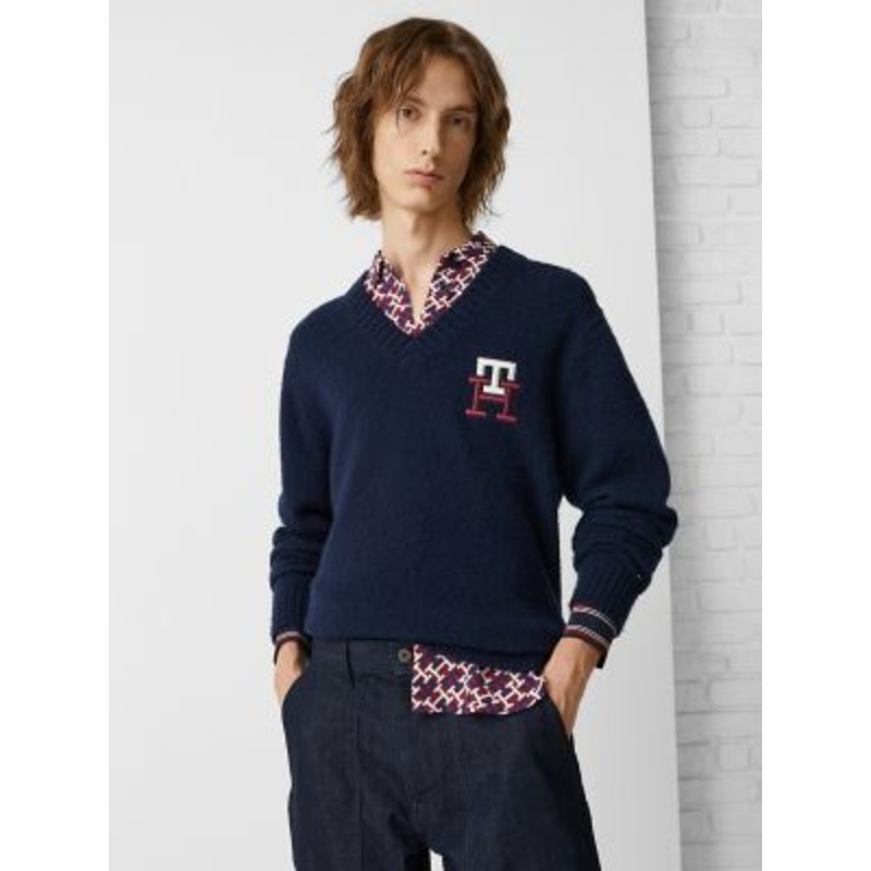 Tommy Hilfiger Navy Small Men's V-Neck Wool Sweater
