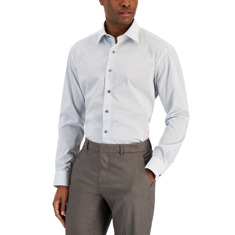 Alfani Men's Regular Fit Stretch Dress Shirt Navy White 15 15.5 32 33