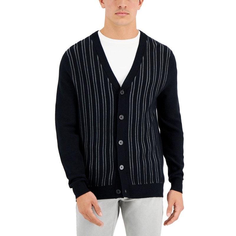 Alfani Men's Striped Cardigan Deep Black Size Small