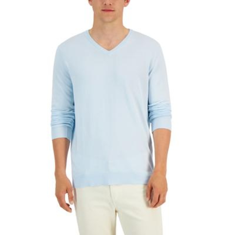 Alfani Men's V-Neck Cotton Sweater Seafoam Small