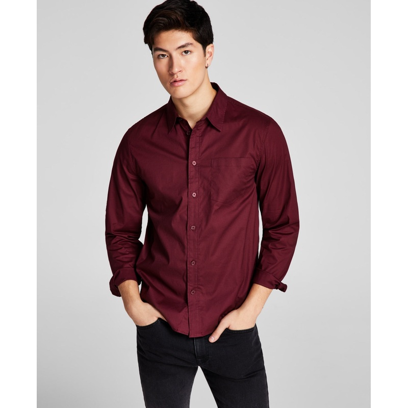 And Now This Men's Poplin Collared Buttondown Shirt Bright Red Small