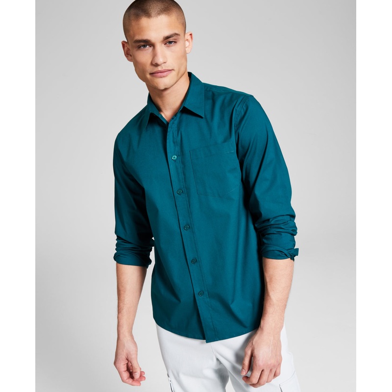 And Now This Men's Poplin Long sleeve Buttonup Shirt Turq/Aqua Large