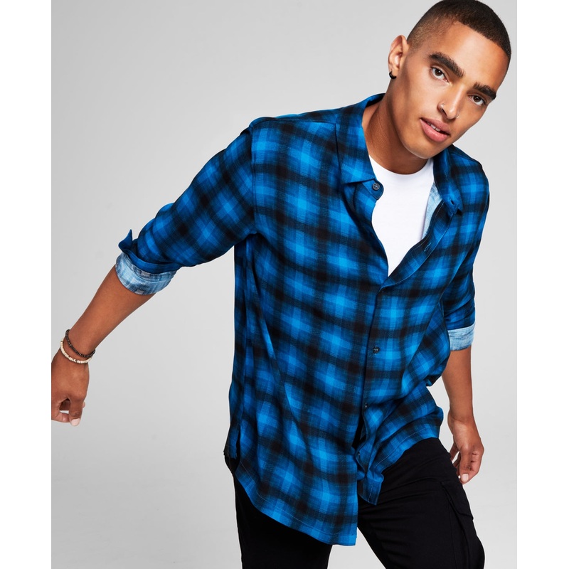 And Now This Men's Regular fit Plaid Shirt  Blue Bright blue 2XL