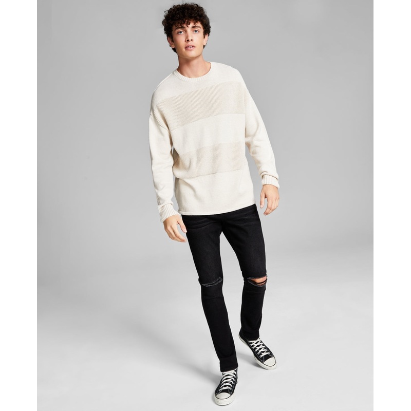 And Now This Men's Textured Stripe Sweater Cream Heather XL