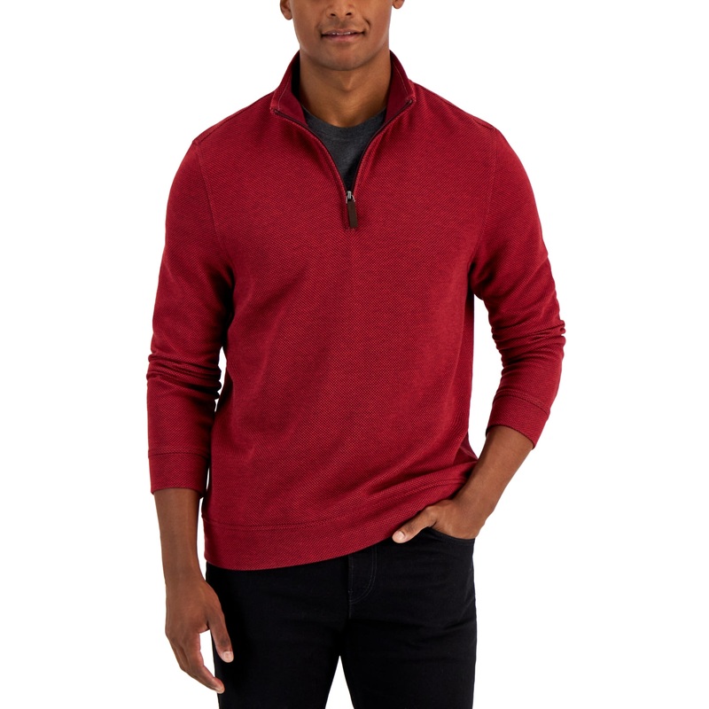 Club Room Men's Birdseye Quarterzip Pullover  Red Plum Xl