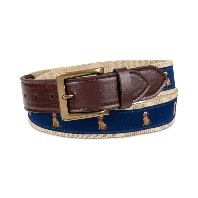 Club Room Men's Faux Leather Christmas Belt Navy Small