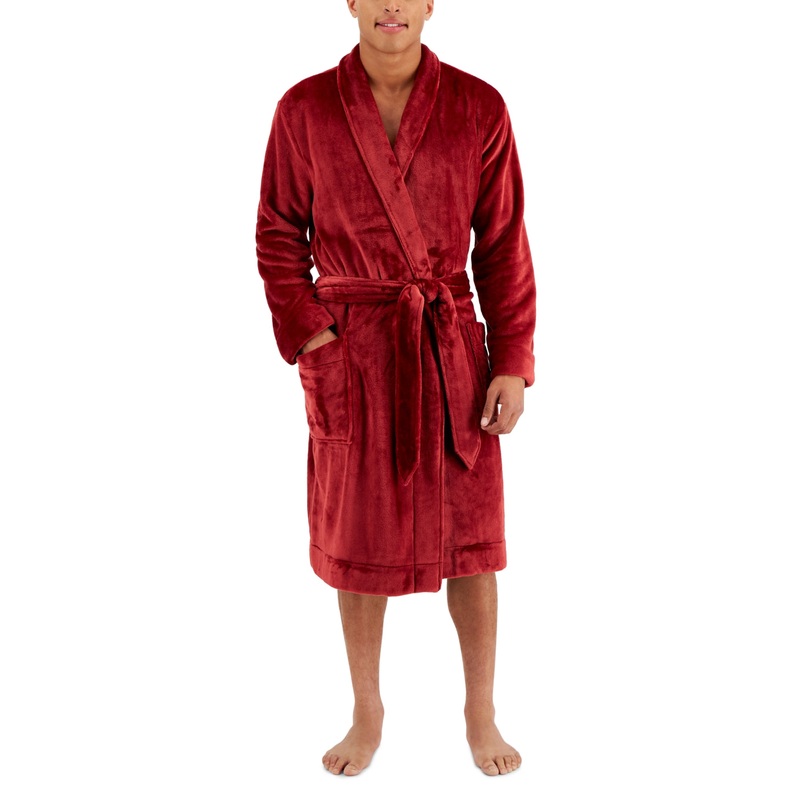 Club Room Men's Plush Merlot Red Robe Medium