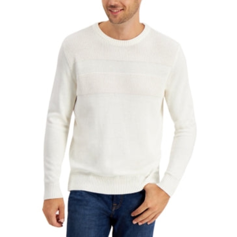 Club Room Men's Textured Cotton Sweater  Winter Ivory Lt Beige Large