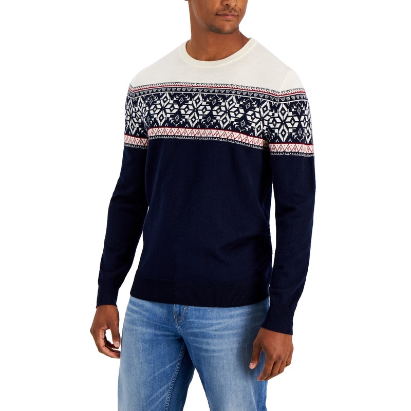 Club Room Men's XL NAVY Merino Fair Isle Sweater
